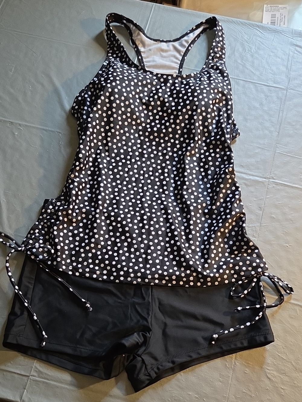 Women’s Black & White Polka Dot Tankini Set - Classic Swim Top and Shorts
